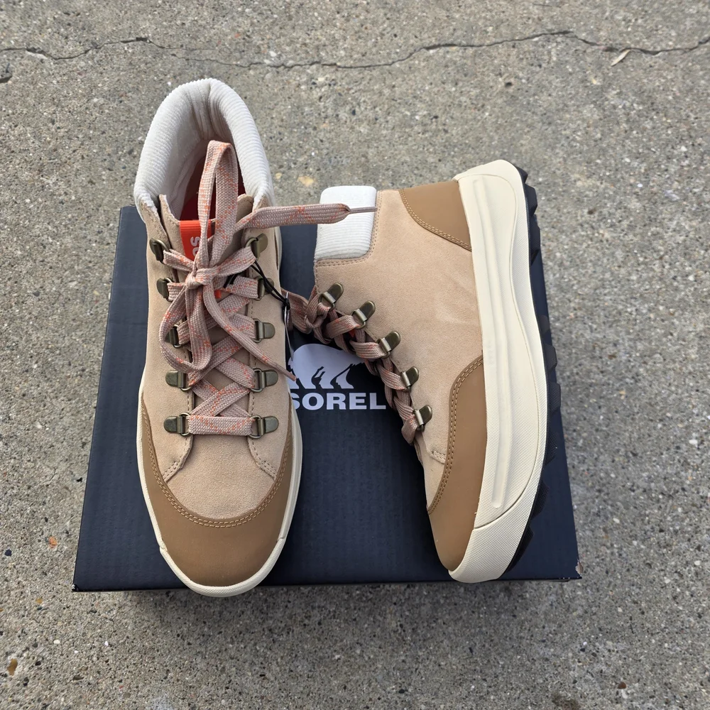 Sorel Tan and Pink Hiking Sneaker Style Suede Leather Boots Women 9.5